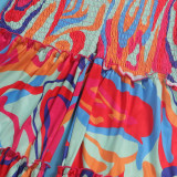 Casual Daily Floral Bandage Patchwork Printing Stringy Selvedge Smocking V Neck Half Sleeve Two Pieces
