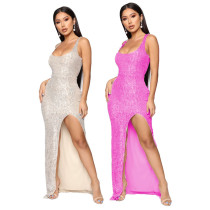 Glitter Camisole Slit Sexy Party Evening Dress Gown