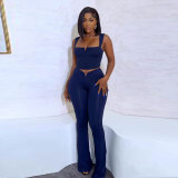 Casual Daily Vacation Plain Solid Color Square Collar Sleeveless Crop Tops Tracksuit Two Pieces