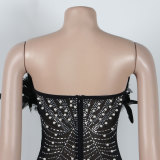 Club Hot Drilling See Through Feather Strapless Mini Dress