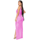 Glitter Camisole Slit Sexy Party Evening Dress Gown