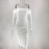 Off Shoulder Ruched Mesh Bodycon Dress
