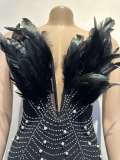Club Hot Drilling See Through Feather Strapless Mini Dress