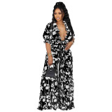 Casual Daily Floral Bandage Patchwork Printing Stringy Selvedge Smocking V Neck Half Sleeve Two Pieces