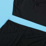 Casual Daily Vacation Plain Solid Color Square Collar Sleeveless Crop Tops Tracksuit Two Pieces