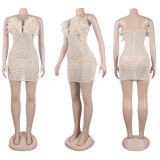 Club Hot Drilling See Through Feather Strapless Mini Dress