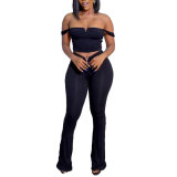 Casual Daily Vacation Plain Solid Color Square Collar Sleeveless Crop Tops Tracksuit Two Pieces