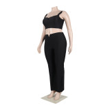 Casual Daily Vacation Plain Solid Color Square Collar Sleeveless Crop Tops Tracksuit Two Pieces