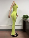 Solid Color Autumn Women's Sleeveless Irregular Top Slit Flared Pants Two Pieces