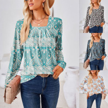 Floral Long-Sleeve Square Neck Top - Women