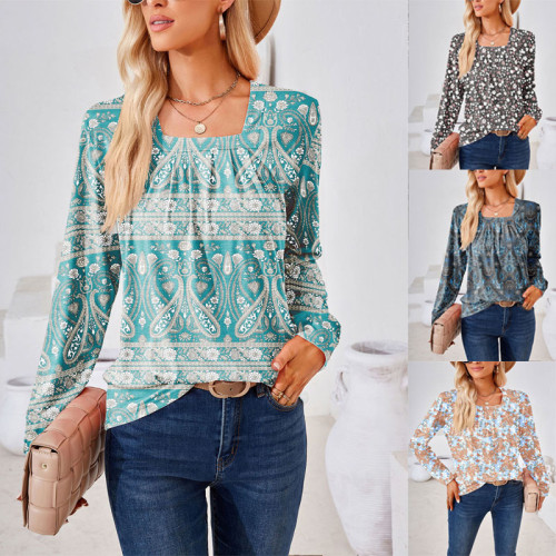 Floral Long-Sleeve Square Neck Top - Women