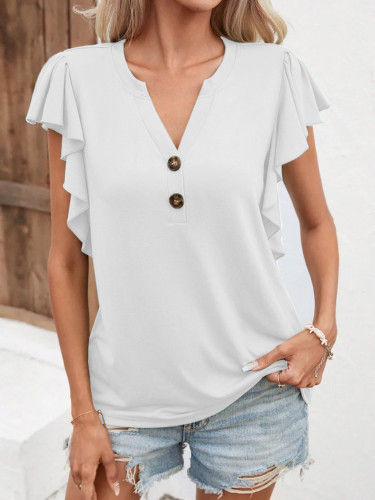 Women Fashion Solid Color Short Sleeve V Neck Basic Shirt Tunic Casual Trendy Tops Pullover