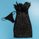 Club Hot Drilling See Through Feather Strapless Mini Dress
