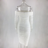 Off Shoulder Ruched Mesh Bodycon Dress