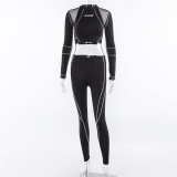 Printed Mesh Perspective Slim Fit Long Sleeve Casual Set