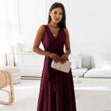 Women Sexy Deep V Neck Pleated Cocktail Party Maxi Dress Sleeveless Formal Evening Gowns