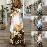 Women's Spring Summer Dresses 2023 Casual Resort Dress V-Neck-Print Lace-Paneled Casual Holiday Dress