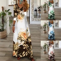 Women's Spring Summer Dresses 2023 Casual Resort Dress V-Neck-Print Lace-Paneled Casual Holiday Dress