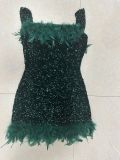 Off Shoulder Feather Spicy Girl Mini Dress