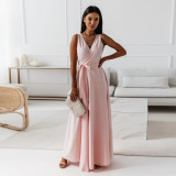 Women Sexy Deep V Neck Pleated Cocktail Party Maxi Dress Sleeveless Formal Evening Gowns