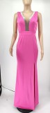 Sexy Backless Low-Cut Rhinestone V-Neck High Side Slit Dress