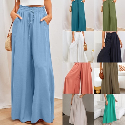 Women's Wide Leg Palazzo Pants, Flowy Ruffle Solid Pants, Women's Clothing