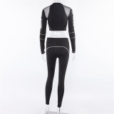 Printed Mesh Perspective Slim Fit Long Sleeve Casual Set