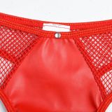 Women Metal Chain Willow Staring Grid Heart Print Pu Leather Sexy Underwear Two-piece Set