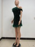 Off Shoulder Feather Spicy Girl Mini Dress