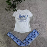 Casual Printed Letter Short Sleeve Pant Set