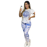 Casual Printed Letter Short Sleeve Pant Set