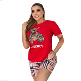 Casual Offset Round Neck Short Sleeve Sportswear Shorts Set