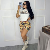 Ladies Casual Digital Printing Short Sleeve Shorts Set