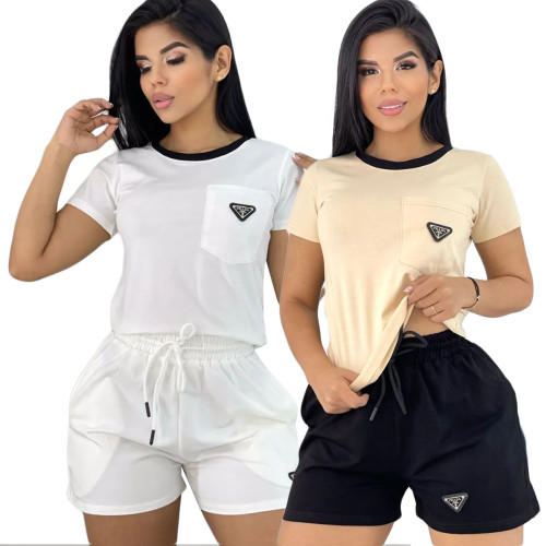 Casual Short Sleeve Cotton Sweatshirt Short Outfits Two Pieces