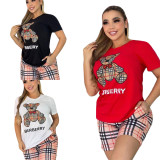 Casual Offset Round Neck Short Sleeve Sportswear Shorts Set
