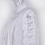 Lace Hollow-out Blouse with Lotus Leaf Edge and Half High Collar