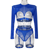Seductive Mesh and Strap Three-Piece Set