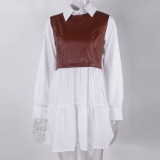 Stand Collar Zipper Long Sleeves Mini Dress Casual Autumn Winter Fashion Pocket Pu Leather Dress