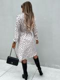 Women's Polka Dot Printed Long Sleeve Split Tie-Waist Maxi Dress