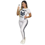 Casual Printed Letter Short Sleeve Pant Set