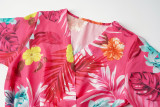 Summer Blossom Print Crinkle Short Sleeve Dress