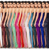 One-Shoulder Glitter Thigh-High Slil Maxi Dress