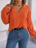 Casual Solid Color Lapel Plaid Knitted Pullover Women's Sweaters 2023
