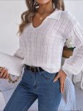 Casual Solid Color Lapel Plaid Knitted Pullover Women's Sweaters 2023