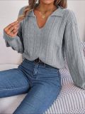 Casual Solid Color Lapel Plaid Knitted Pullover Women's Sweaters 2023