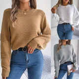 Autumn/Winter Casual Round Neck Long Sleeve Knitted Pullover Sweater