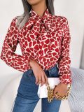 Autumn/winter Contrast Color Lace Lantern Sleeve Chiffon Shirt Tops
