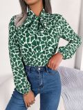 Autumn/winter Contrast Color Lace Lantern Sleeve Chiffon Shirt Tops