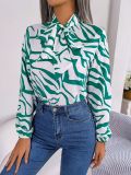 Casual Contrast Stripe Tie Balloon Sleeve Chiffon Top