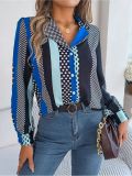Autumn Casual All-match Contrast Polka Dots Tailored Collar Long Sleeve Shirt